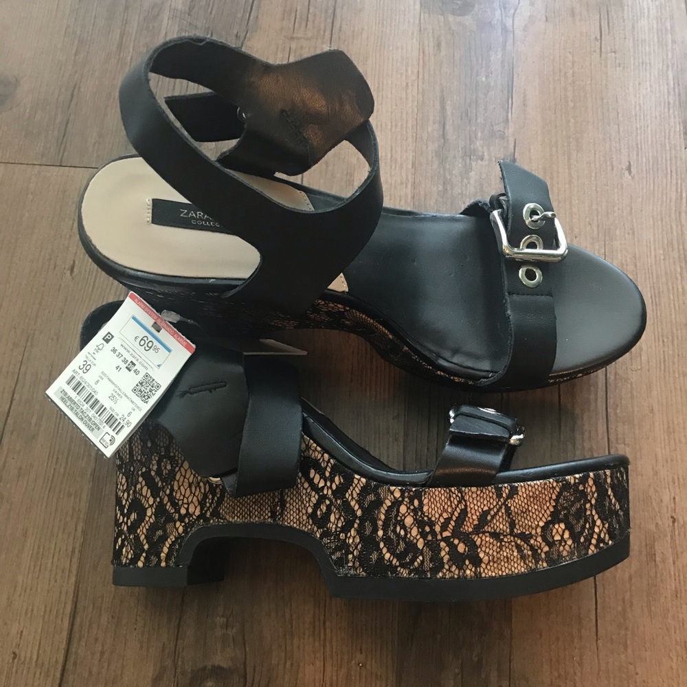Zara wedges w lace detail, size 8, US. NWT!